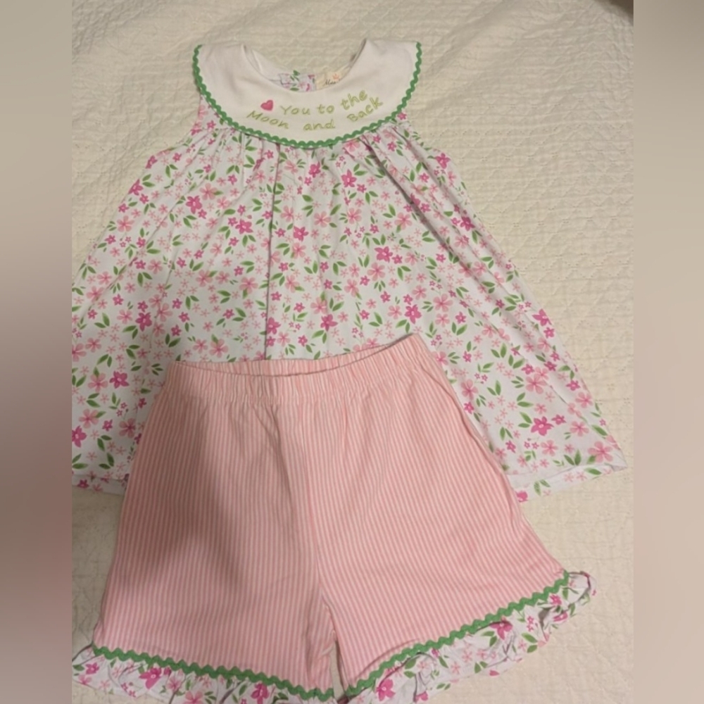 Floral Kids Matching Set with Pink Striped Shorts